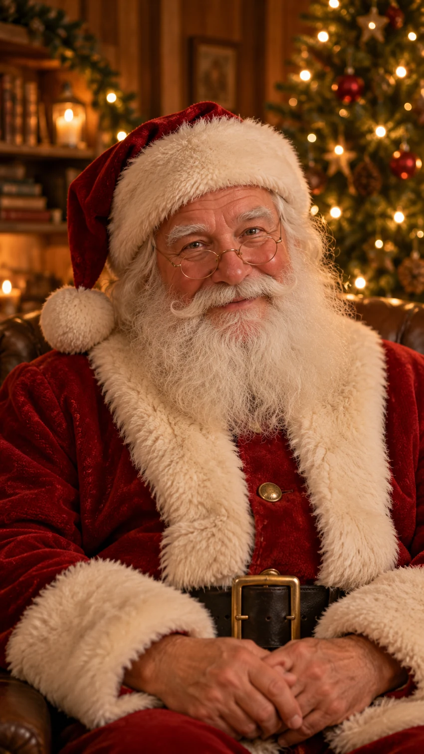 Papai Noel em uma sala de Natal, personagem fictício.